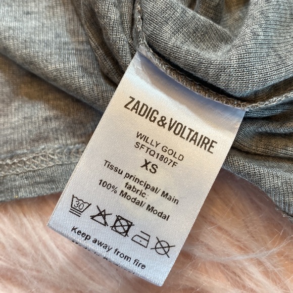 Zadig & Voltaire Willy Gold Grey Long Sleeve Tee sz XS - Picture 9 of 10